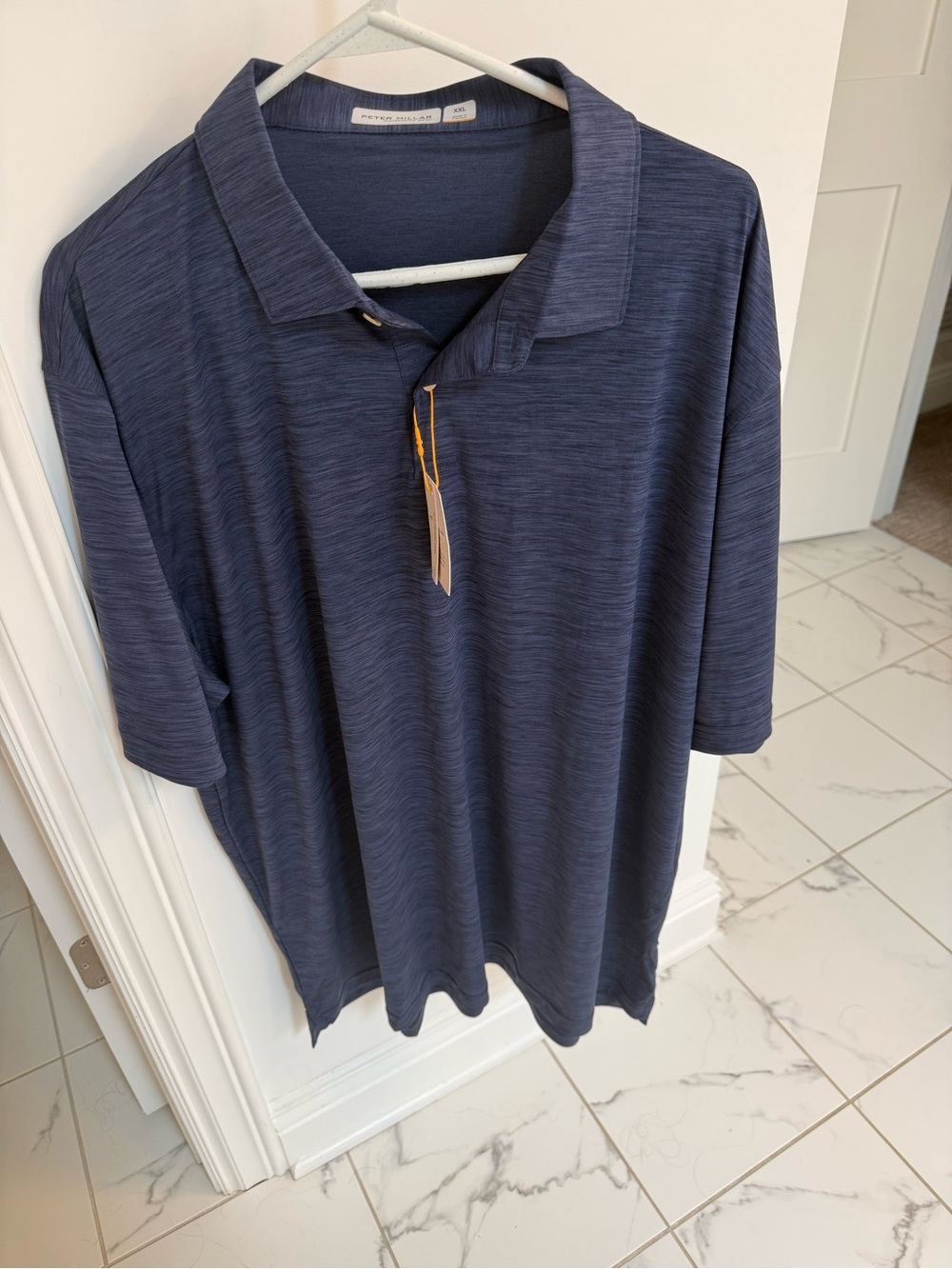 NWT Peter Millar Heathered Navy Short-Sleeve Polo
